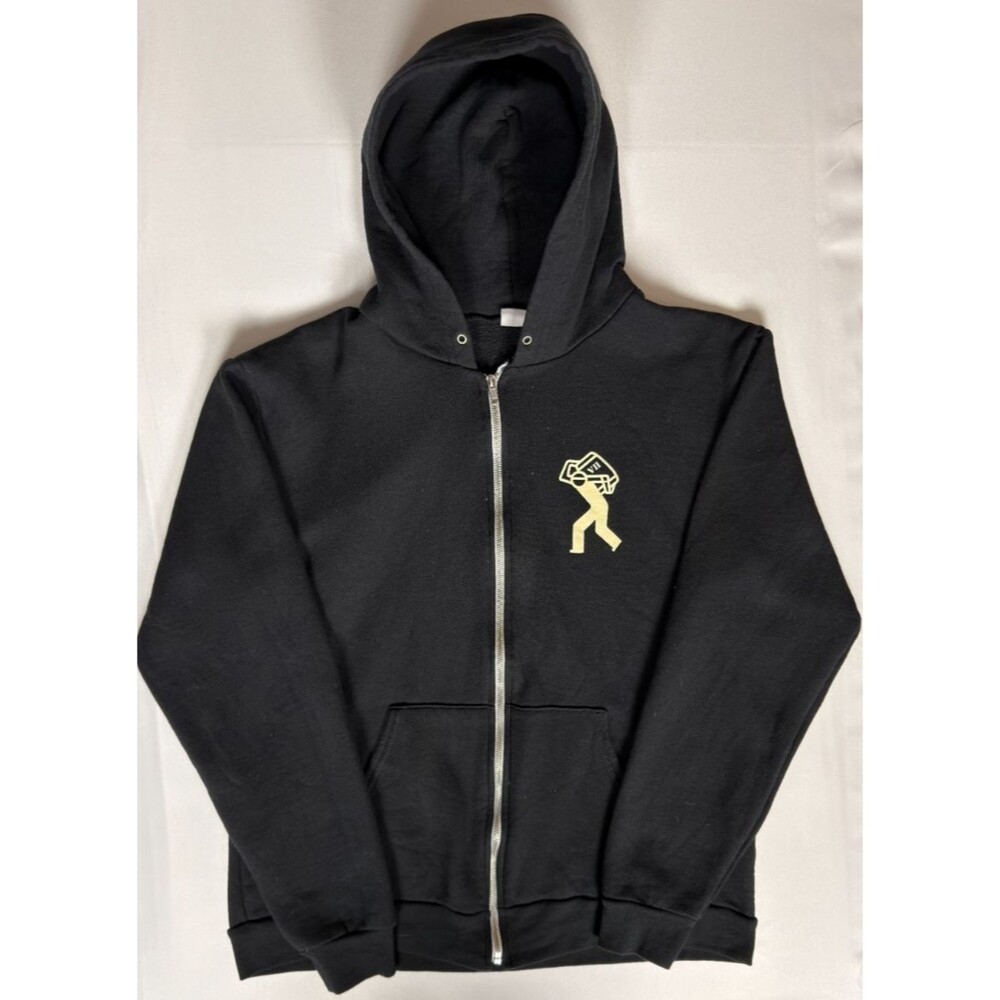 American Apparel F497 Jameson Black Barrel Zip Hoodie L Black Made in USA Unisex